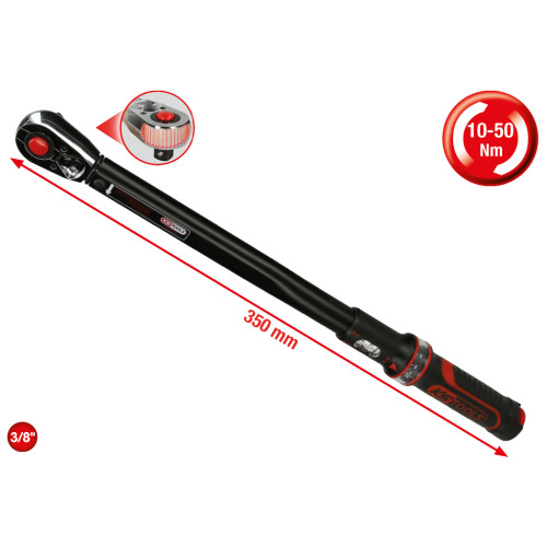 KsTools | Momenttiavain 3/8" | Vaihtoräikkäpäällä ja suunnanvaihdolla | 10 - 50 Nm