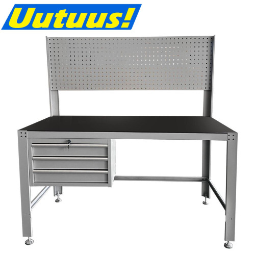 Carwise Työpöytä laatikostolla ja reikälevytaustalla | Metallirunko